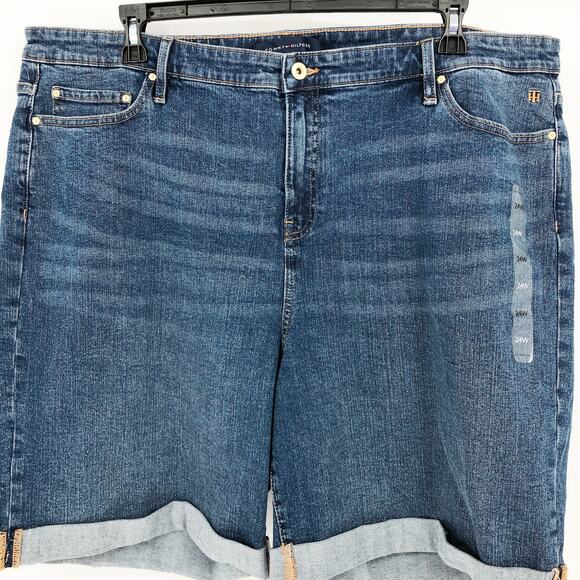 TOMMY HILFIGER Women's TH Flex Denim Shorts 24W Blue Cuffed 9" Inseam Cuffed NWT - Picture 5 of 11
